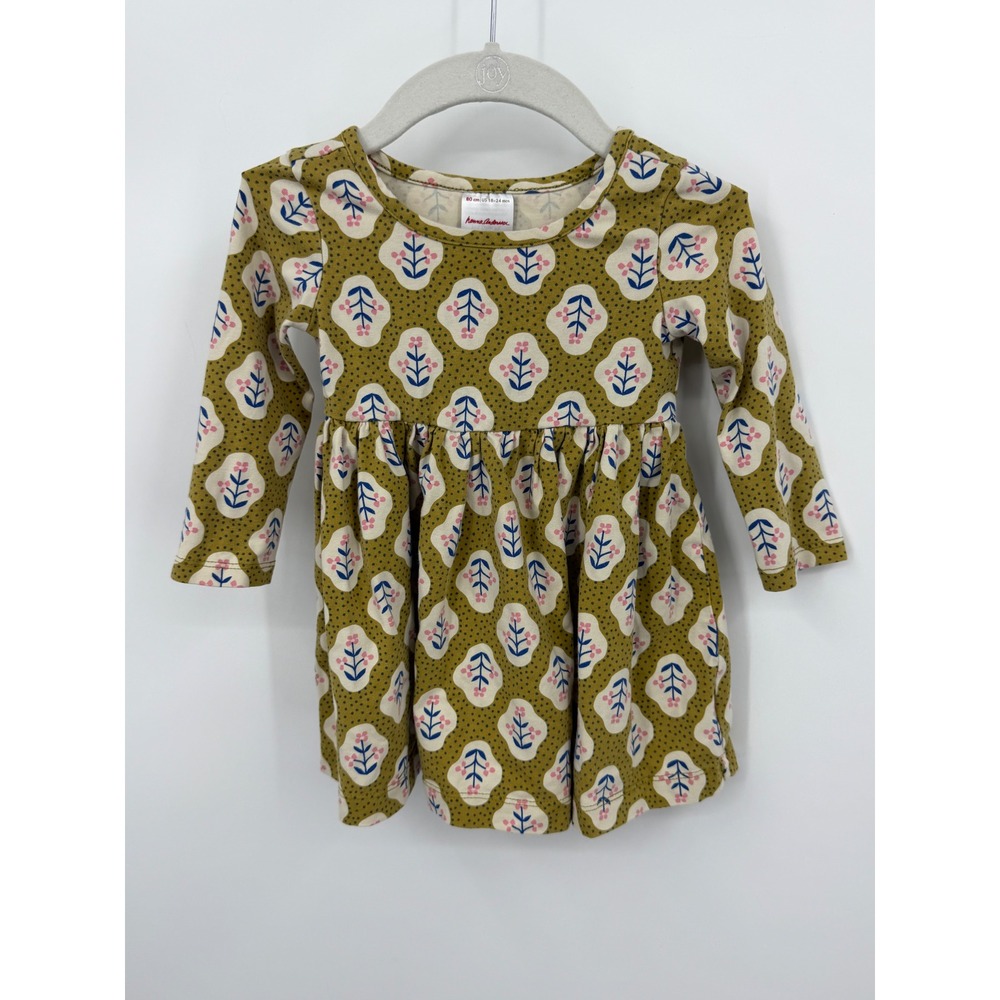 Hanna Andersson Playiville Dress Kids 18-24M Olive Green Floral Long Sleeve
